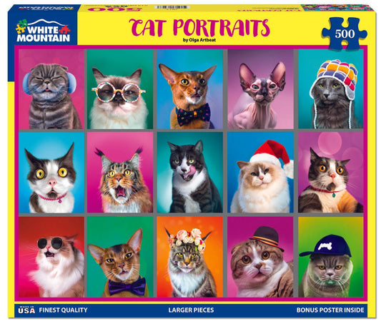 Cat Portraits (1850pz) - 500 Piece Jigsaw Puzzle