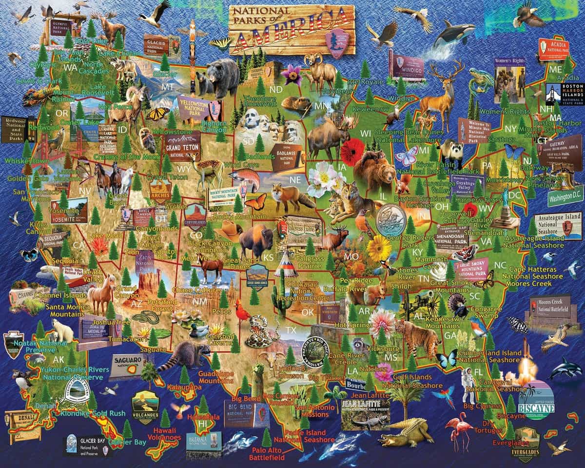 National Parks Map (1976pz) - 1000 Piece Jigsaw Puzzle